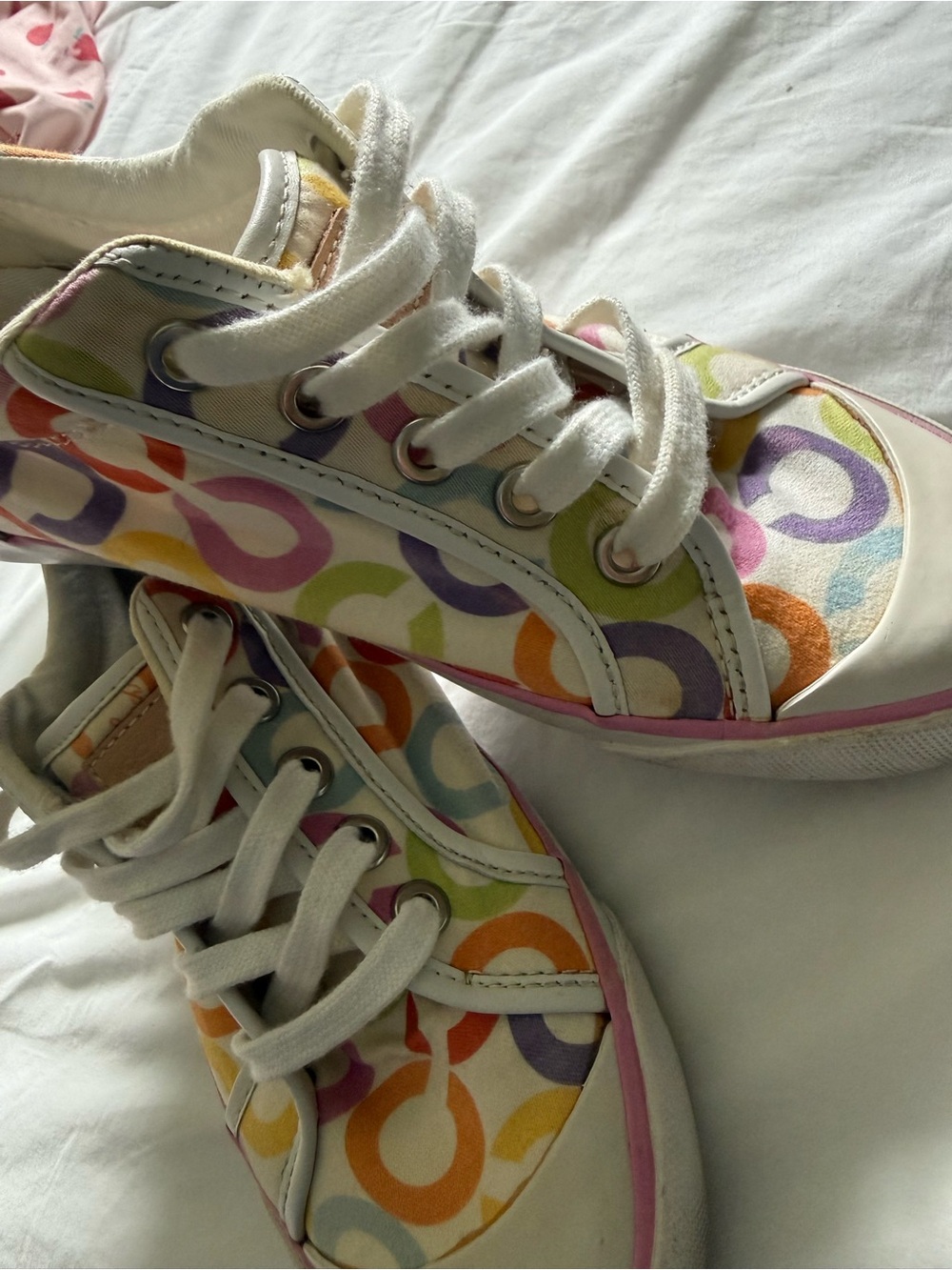 Coach Kids Multicolor Circle-Print Canvas Sneakers - White Laces